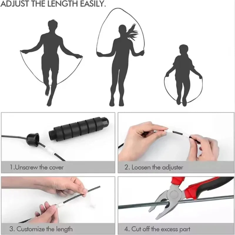 Tangle-Free Adjustable Steel Wire Jump Rope Rapid Speed Skipping Jump Ropes Fitness Workout Sport Equipment for Kids Adults