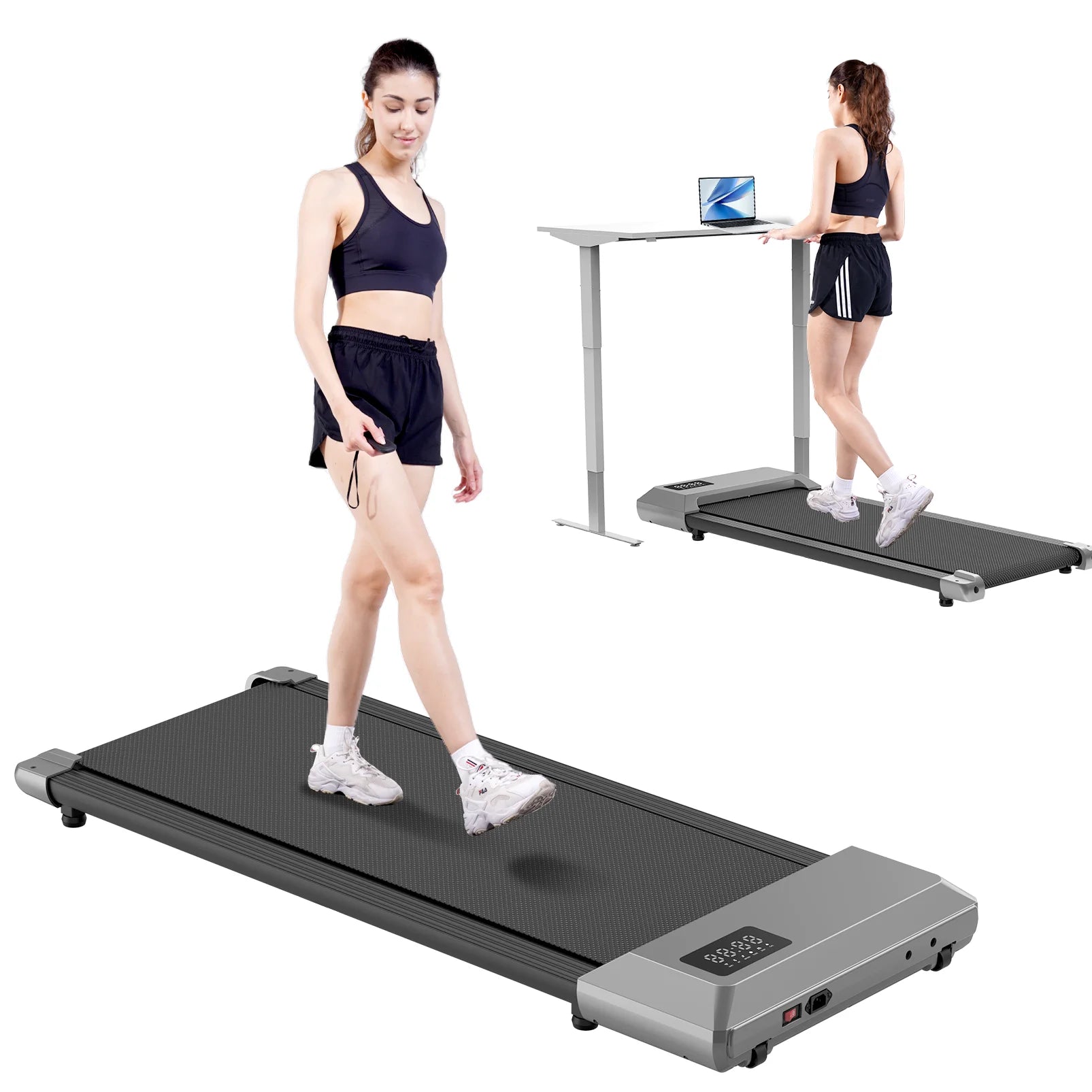 Walking Pad 2 in 1 under Desk Treadmill, 2.5HP Low Noise Walking Pad Running Jogging Machine with Remote Control for Home Office