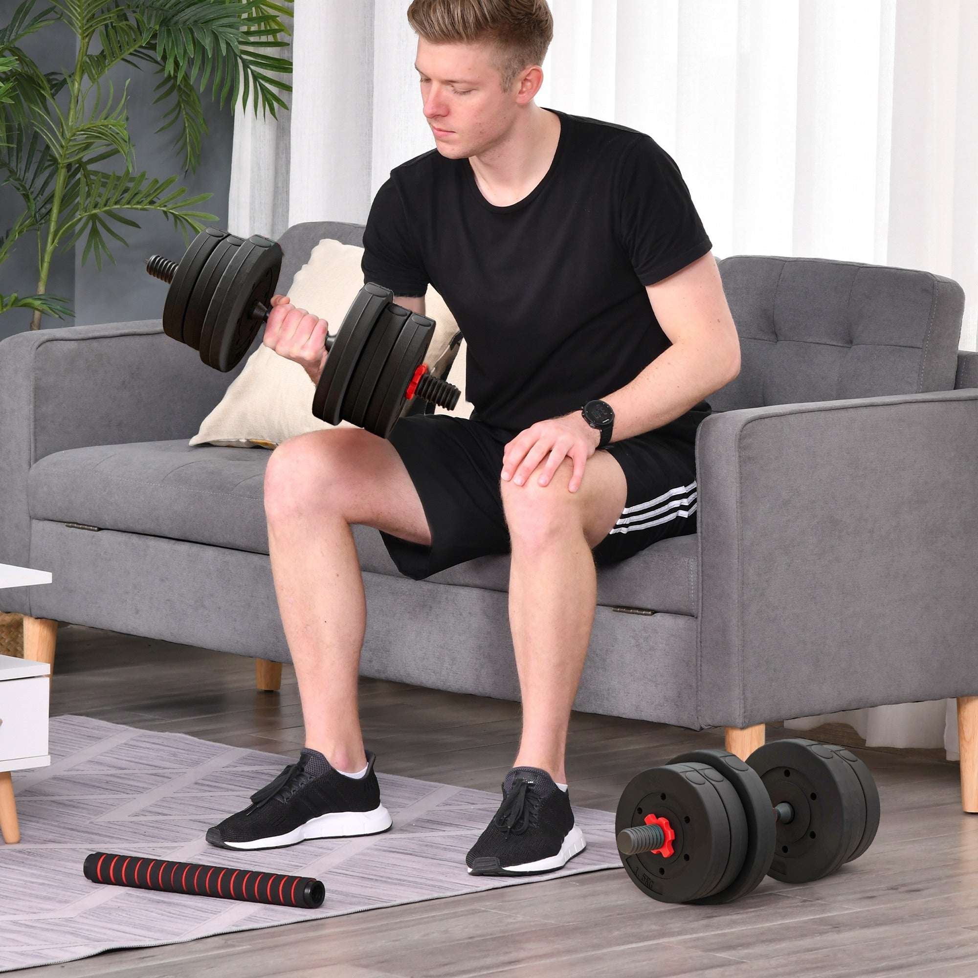 20Kg 2 in 1 Adjustable Dumbbells Weight Set, Dumbbell Hand Weight Barbell for Body Fitness, Lifting Training for Home, Office, Gym, Black
