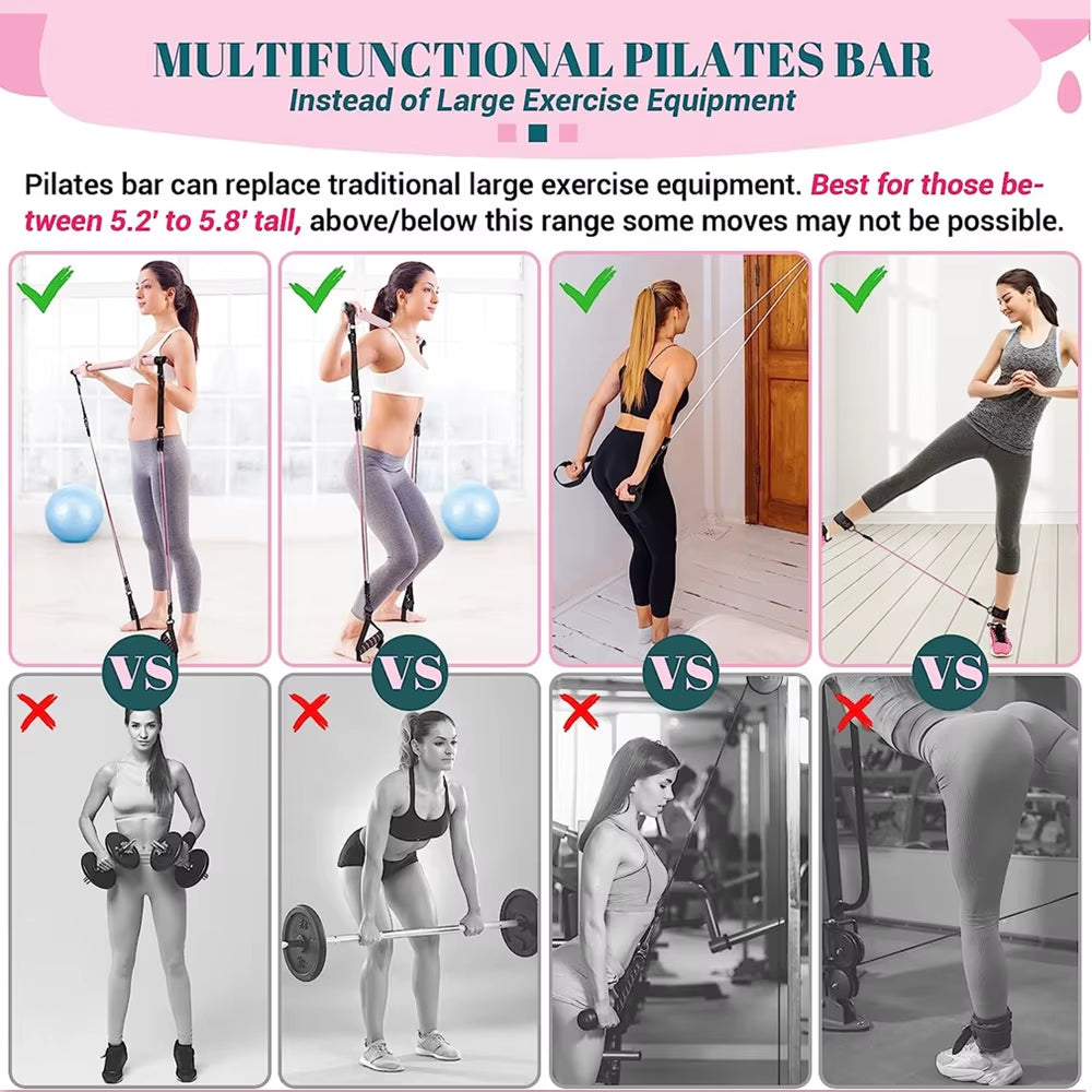 Pilates Bar Kit with Resistance Bands Multifunctional Yoga Bar Portable Home Gym Resistance Bar Kit for Full Body Workouts