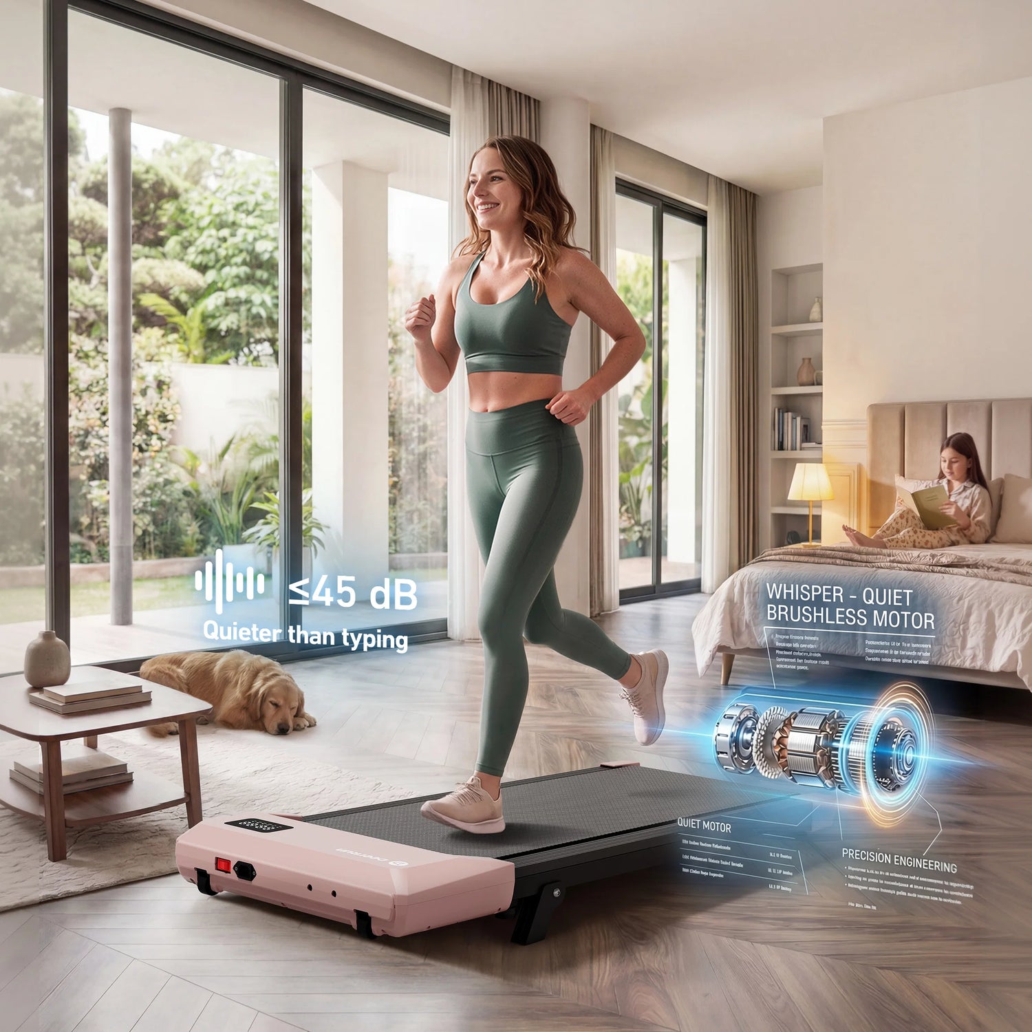 Deerrun Q2 Urban 7% Incline Under-Desk Walking Pad with Smart Control | Rose Gold
