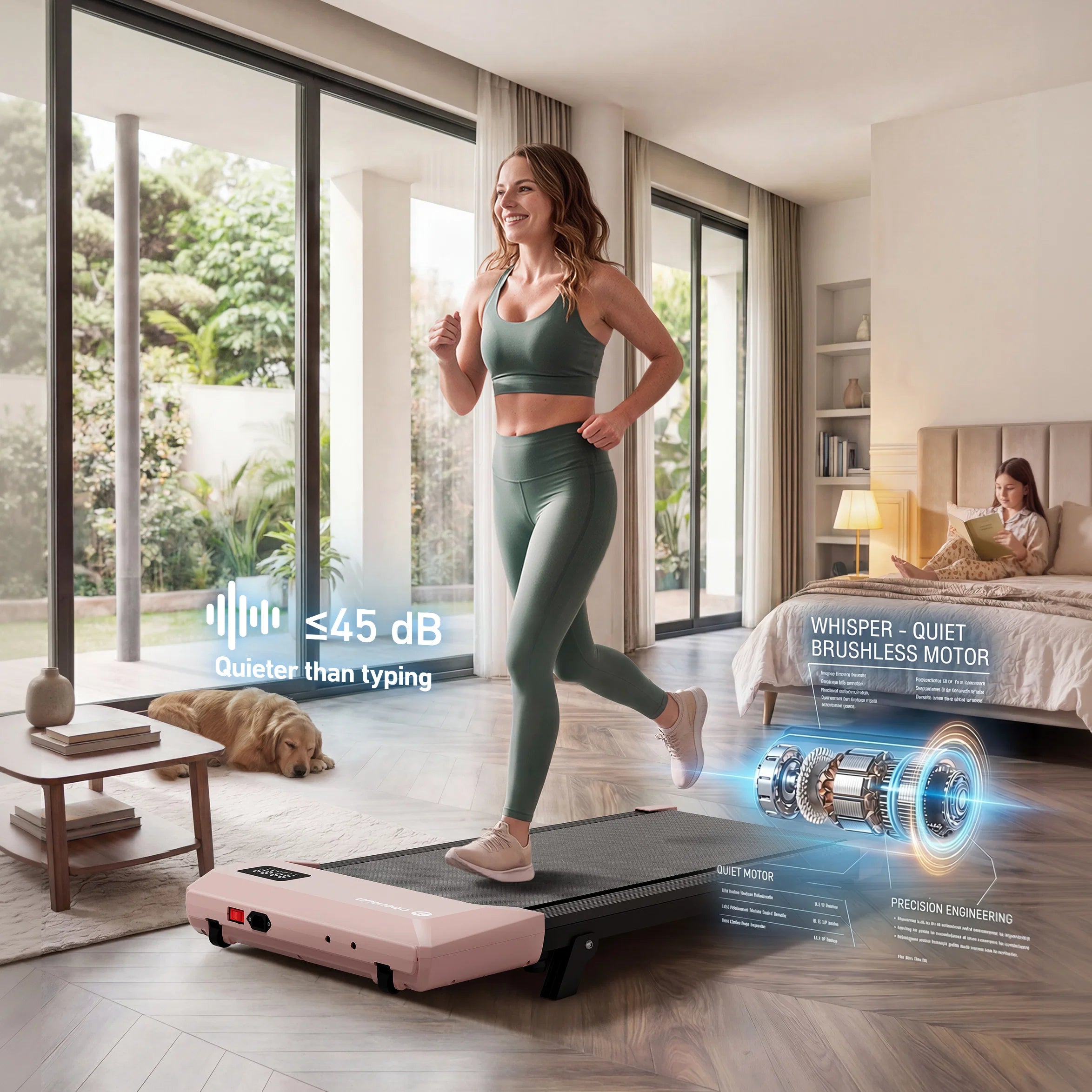 Deerrun Q2 Urban 7% Incline Under-Desk Walking Pad with Smart Control | Rose Gold