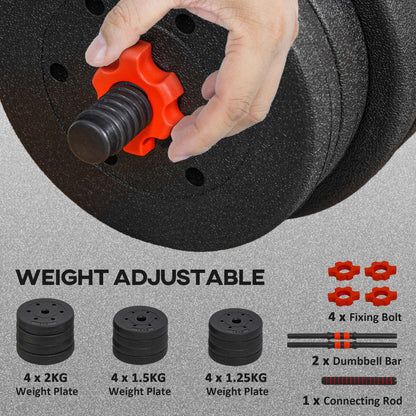 20Kg 2 in 1 Adjustable Dumbbells Weight Set, Dumbbell Hand Weight Barbell for Body Fitness, Lifting Training for Home, Office, Gym, Black