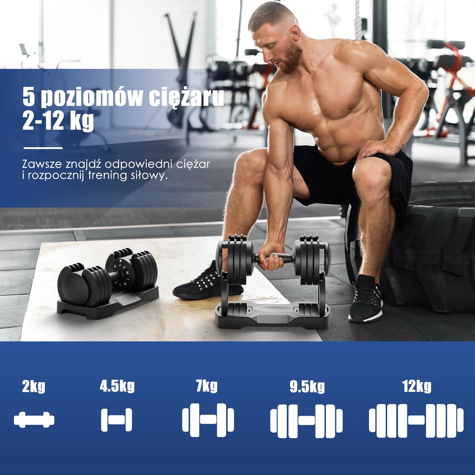 2 to 12 KG Adjustable Dumbbells 5 Weight Levels Short Dumbbells Set with Weight Discs, Short Dumbbells Adjustable Variable Weights 5 in 1 Set of 2