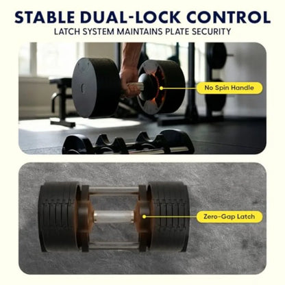 Adjustable Dumbbells with Quick Weight Change Space-Saving Set in Black with Anti-Slip Handle Secure Locking System Heavy-Duty