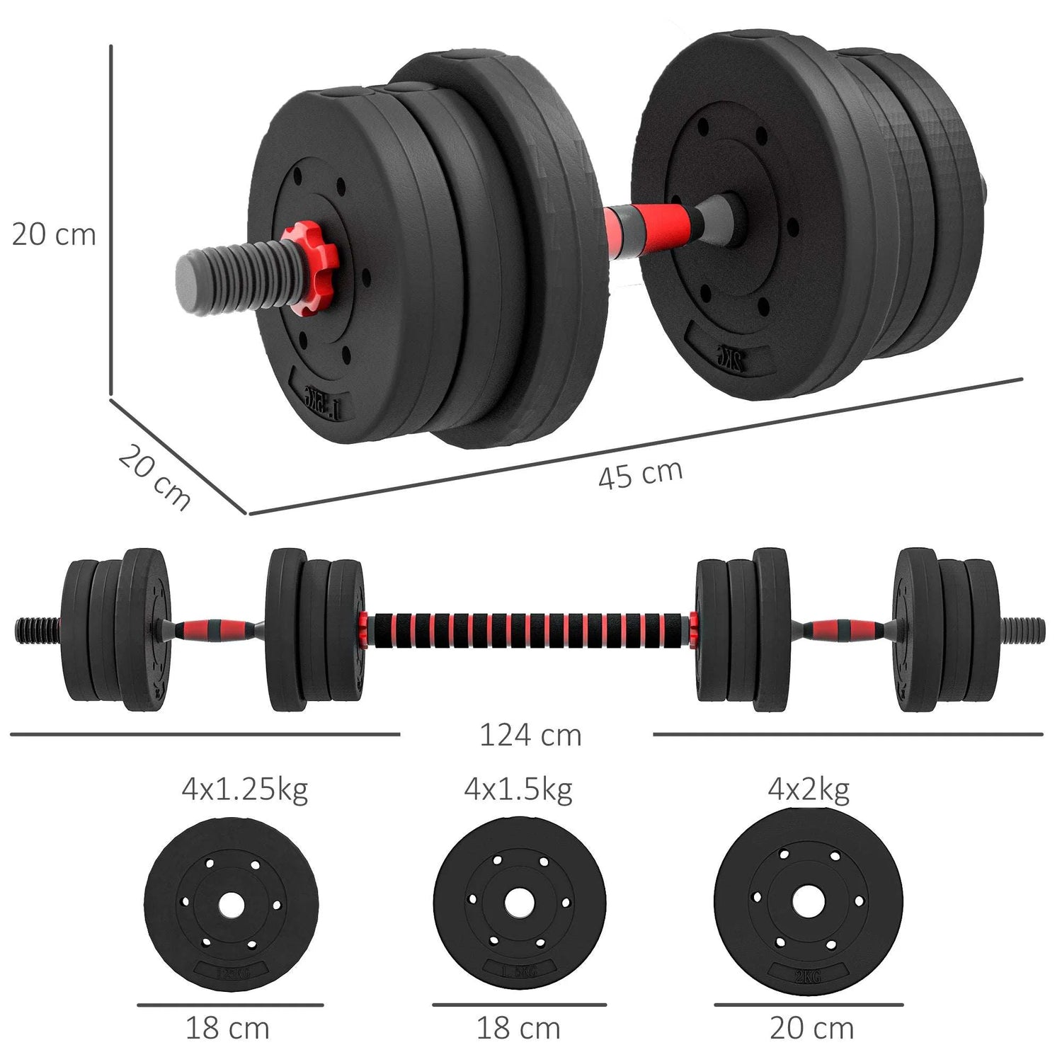 20Kg 2 in 1 Adjustable Dumbbells Weight Set, Dumbbell Hand Weight Barbell for Body Fitness, Lifting Training for Home, Office, Gym, Black