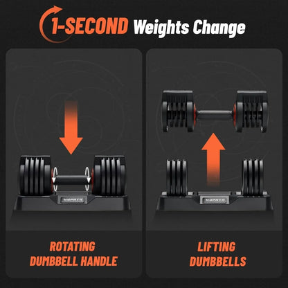 25/55 Lbs Pair Adjustable Dumbbell Set, Adjust Dumbbell Weight for Exercises Pair Dumbbells for Men and Women in Home