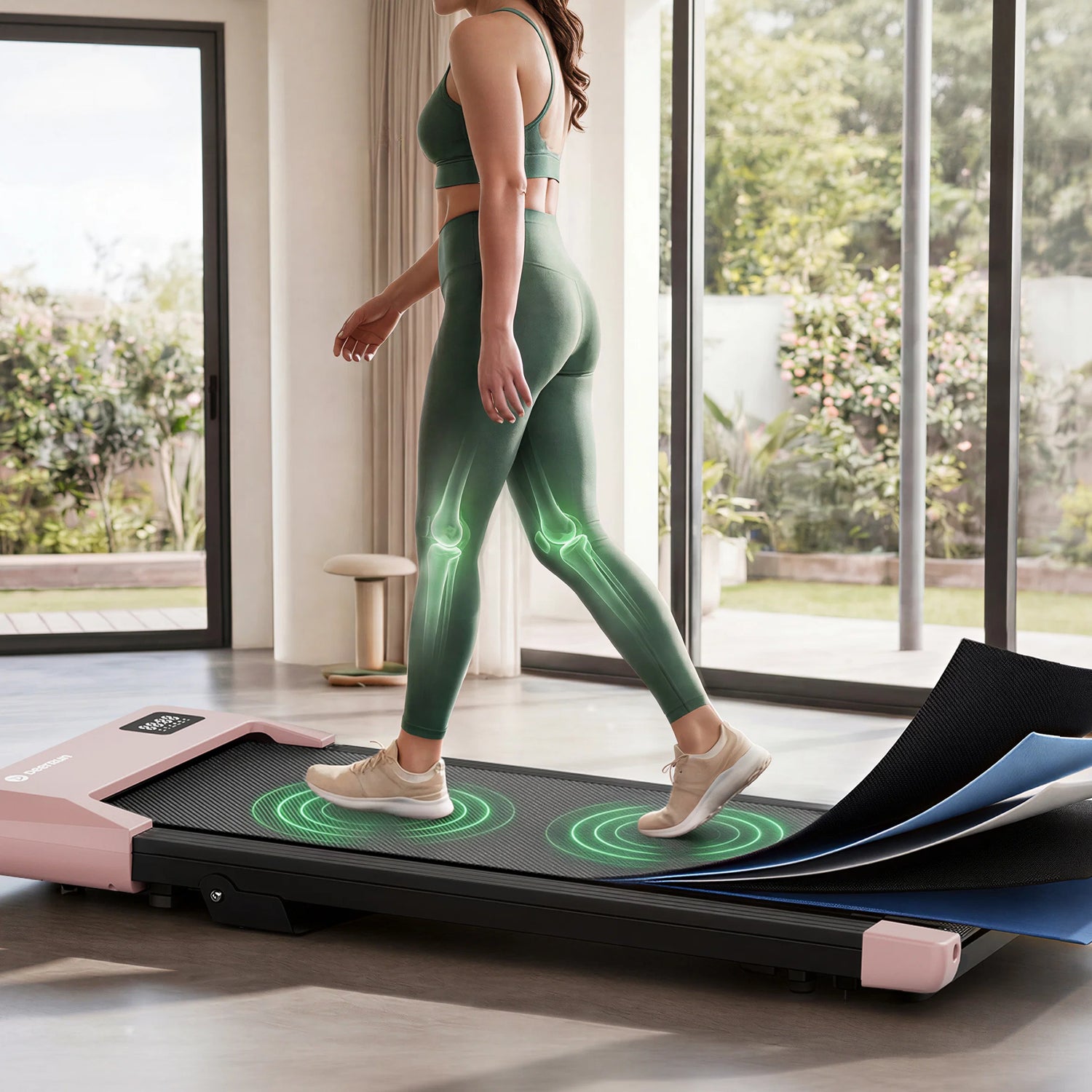 Deerrun Q2 Urban 7% Incline Under-Desk Walking Pad with Smart Control | Rose Gold