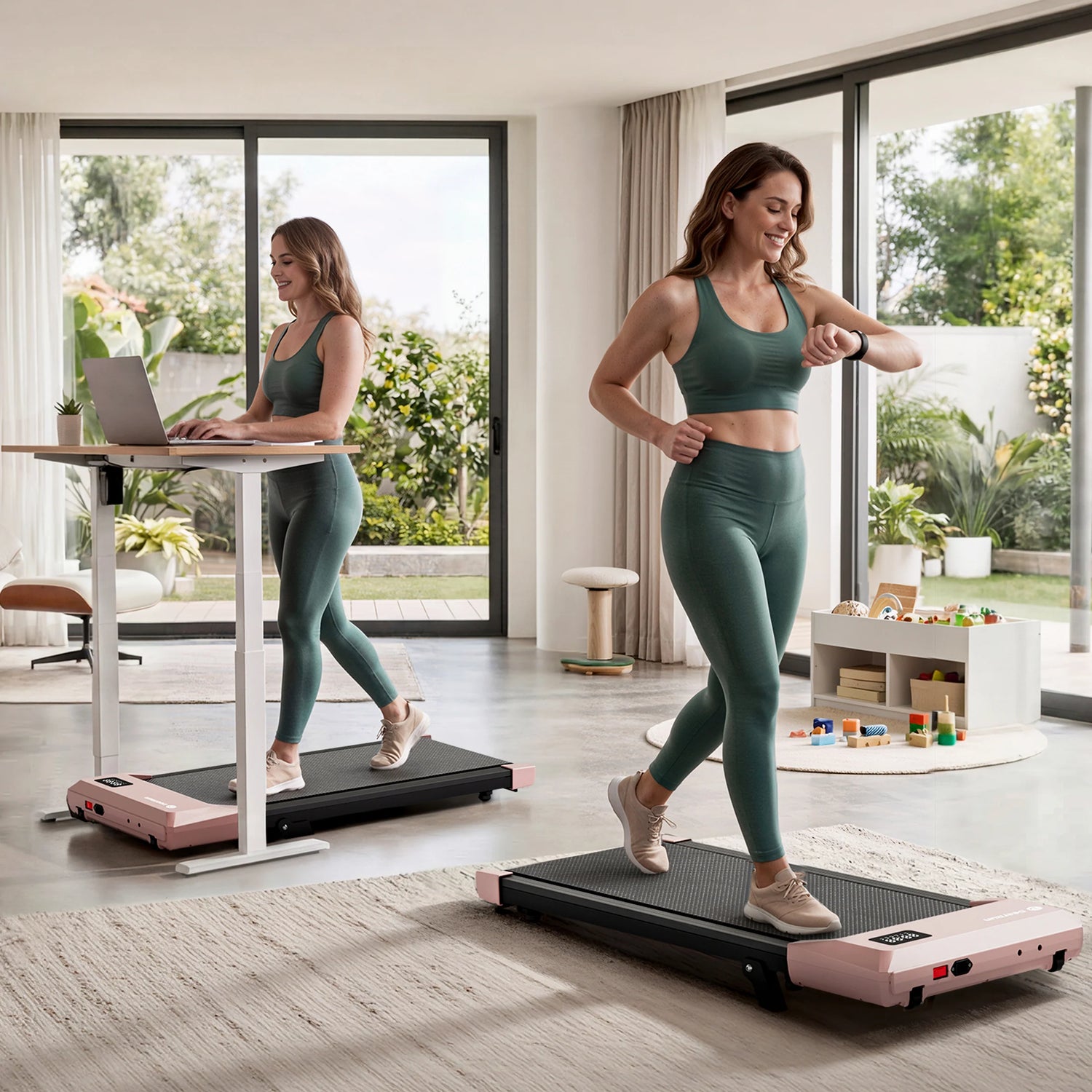 Deerrun Q2 Urban 7% Incline Under-Desk Walking Pad with Smart Control | Rose Gold