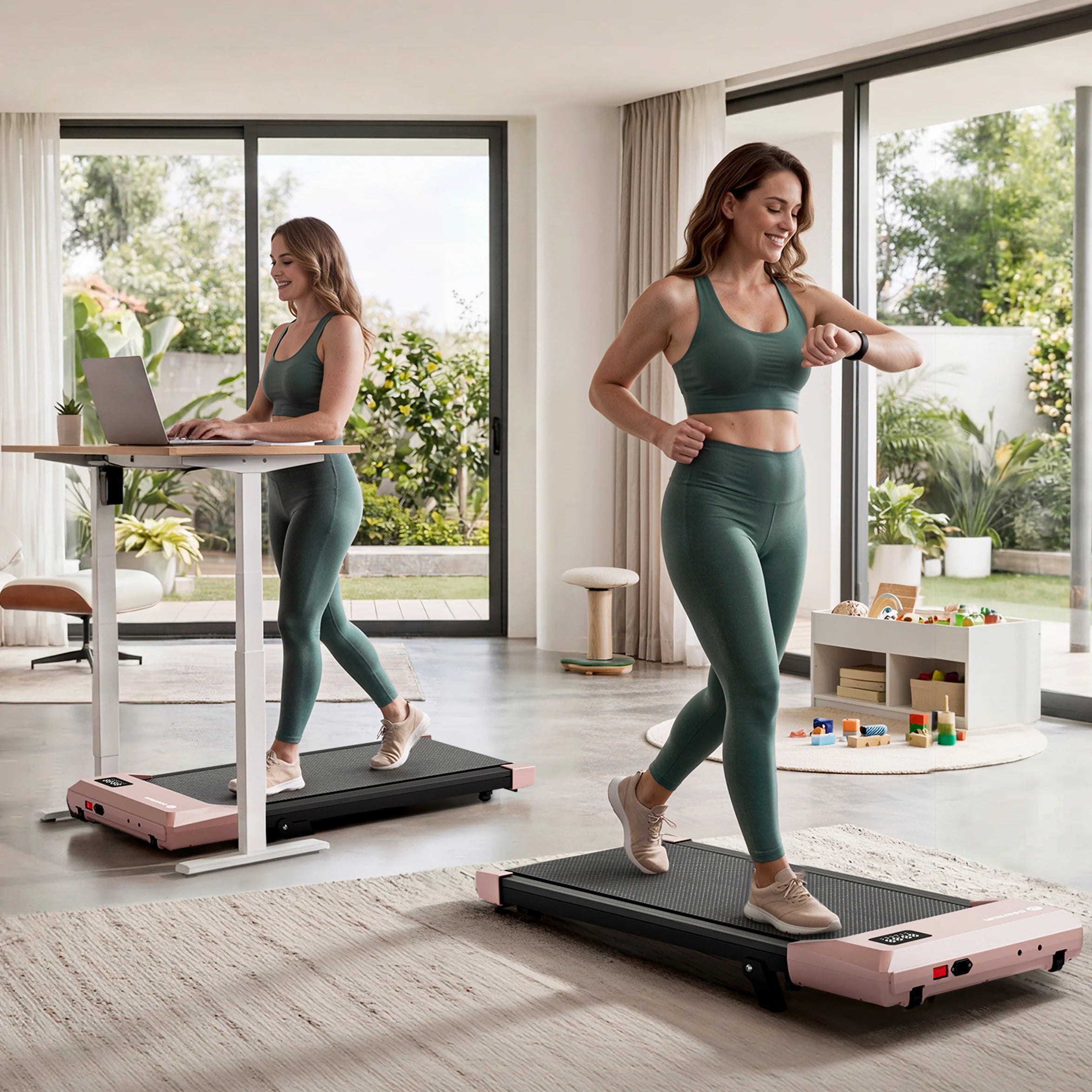 Deerrun Q2 Urban 7% Incline Under-Desk Walking Pad with Smart Control | Rose Gold