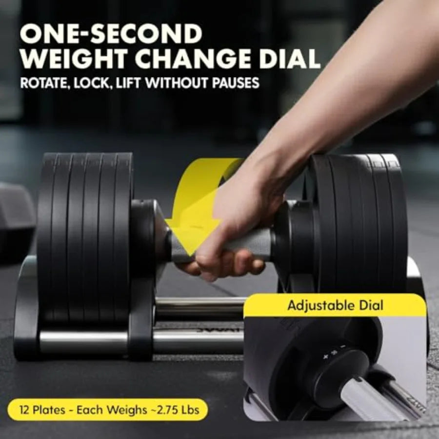 Adjustable Dumbbells with Quick Weight Change Space-Saving Set in Black with Anti-Slip Handle Secure Locking System Heavy-Duty