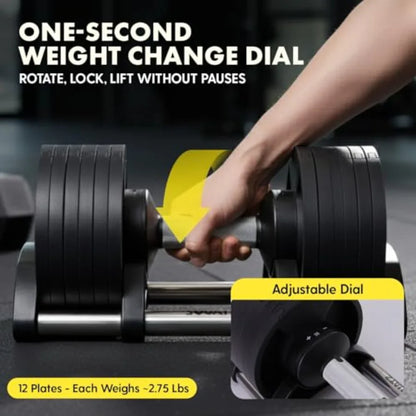 Adjustable Dumbbells with Quick Weight Change Space-Saving Set in Black with Anti-Slip Handle Secure Locking System Heavy-Duty
