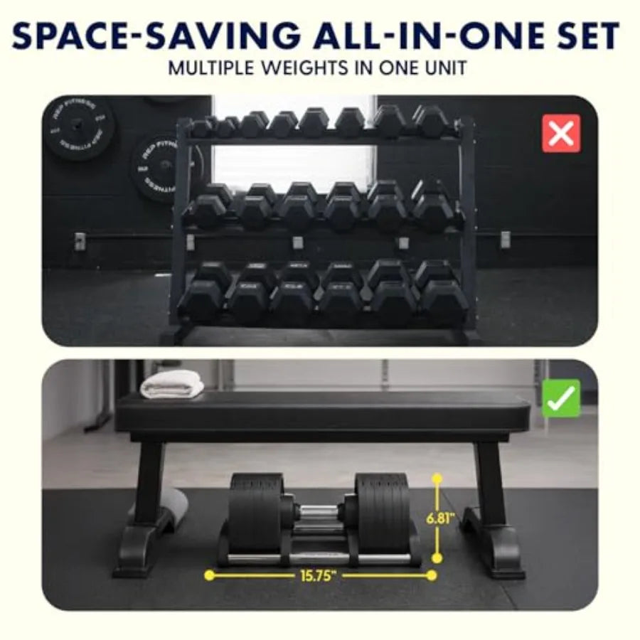 Adjustable Dumbbells with Quick Weight Change Space-Saving Set in Black with Anti-Slip Handle Secure Locking System Heavy-Duty