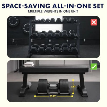 Adjustable Dumbbells with Quick Weight Change Space-Saving Set in Black with Anti-Slip Handle Secure Locking System Heavy-Duty