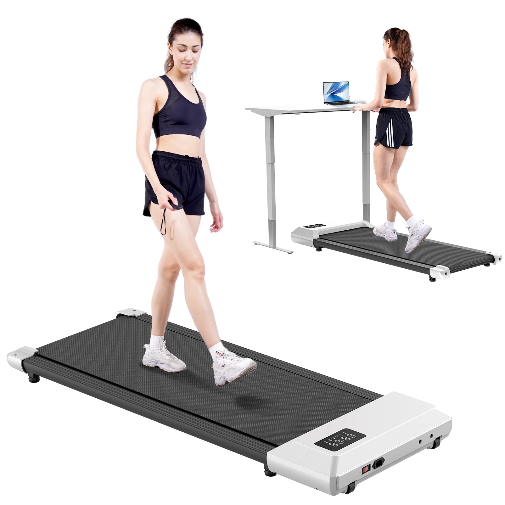 Walking Pad 2 in 1 under Desk Treadmill, 2.5HP Low Noise Walking Pad Running Jogging Machine with Remote Control for Home Office